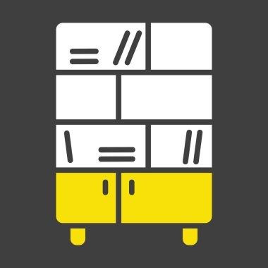 Koyu arkaplan simgesindeki vektörü düzenlemek için dizinleri ve rafları olan ofis dolabı. Mobilya, web sitesi ve uygulama tasarımı için grafik sembolü, logo, uygulama, UI