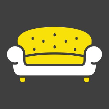 Koyu arkaplan ikonunda yumuşak koltuk vektörü. Mobilya, web sitesi ve uygulama tasarımı için grafik sembolü, logo, uygulama, UI