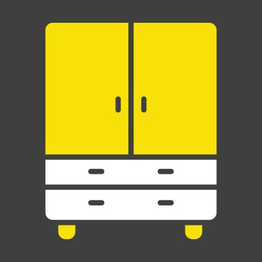Koyu arkaplan simgesinde dolap vektörü. Mobilya, web sitesi ve uygulama tasarımı için grafik sembolü, logo, uygulama, UI