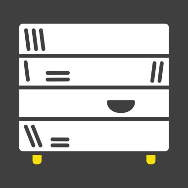 Koyu arkaplan simgesindeki vektörü düzenlemek için dizinleri ve rafları olan ofis dolabı. Mobilya, web sitesi ve uygulama tasarımı için grafik sembolü, logo, uygulama, UI