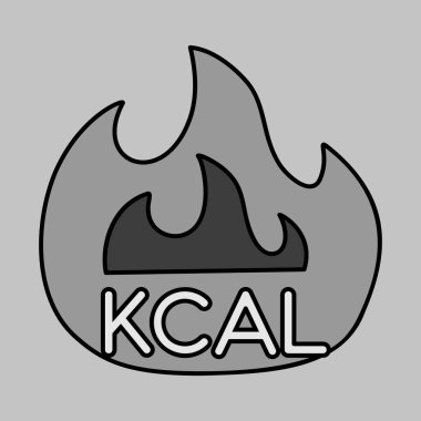 Kcal ateş vektörü gri tonlama simgesi. Kalori yanığı, yağ yanığı işareti. Fitness ve kilo kaybı web sitesi için grafik sembolü ve uygulama tasarımı, logo, uygulama, UI