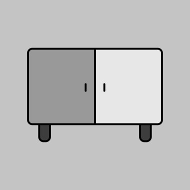 Gri tonlu komodin vektörü simgesi. Mobilya, web sitesi ve uygulama tasarımı için grafik sembolü, logo, uygulama, UI