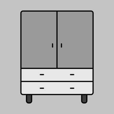 Dolap vektörü gri tonlama simgesi. Mobilya, web sitesi ve uygulama tasarımı için grafik sembolü, logo, uygulama, UI