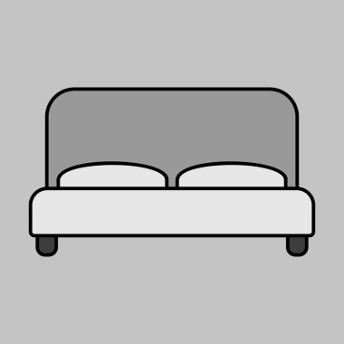 Büyük yatak vektörü gri tonlama ikonu. Mobilya, web sitesi ve uygulama tasarımı için grafik sembolü, logo, uygulama, UI