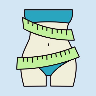 Bant vektör ikonunu ölçen zarif kadın beli. Fitness ve kilo kaybı web sitesi için grafik sembolü ve uygulama tasarımı, logo, uygulama, UI
