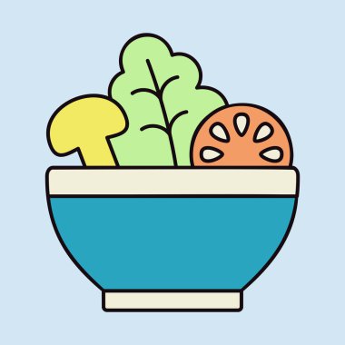 Salata kasesi, domatesli yeşil salata, mantar vektör ikonu. Fitness ve kilo kaybı web sitesi için grafik sembolü ve uygulama tasarımı, logo, uygulama, UI