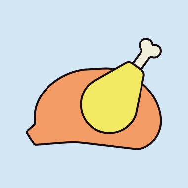 Kızarmış tavuk vektör düz ikon yiyecek eti. Barbekü ve bbq ızgara tabelası. Yemek pişirme web sitesi ve uygulama tasarımı, logo, uygulama, UI için grafik sembolü