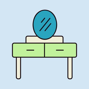 Ayna vektör simgesi ile giyinme masası. Mobilya, web sitesi ve uygulama tasarımı için grafik sembolü, logo, uygulama, UI