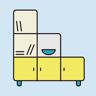 Belge depolama vektör simgesini düzenlemek için dizinleri ve rafları olan ofis dolabı. Mobilya, web sitesi ve uygulama tasarımı için grafik sembolü, logo, uygulama, UI