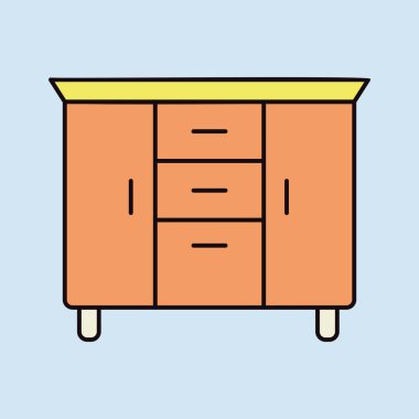 Şifoniyer vektör simgesi. Çekmece işareti. Mobilya, web sitesi ve uygulama tasarımı için grafik sembolü, logo, uygulama, UI