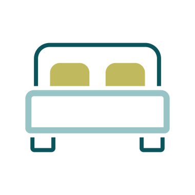 Çift yatak düz vektör izole ikonu. Seyahat ve turizm web sitesi ve uygulama tasarımı, logo, uygulama, UI için grafik sembolü