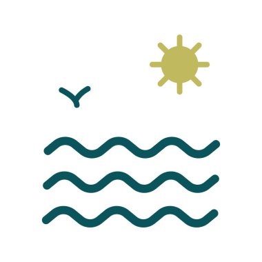 Deniz dalgaları ve güneş vektör simgesi. Yaz tabelası. Seyahat ve turizm web sitesi ve uygulama tasarımı, logo, uygulama, UI için grafik sembolü
