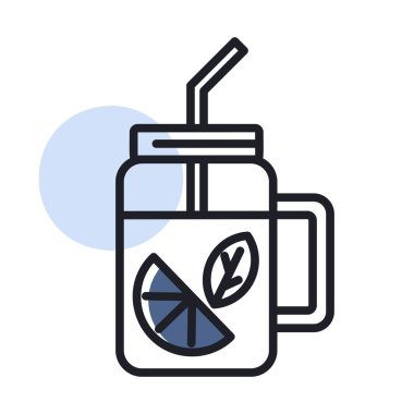 Limonata, buzlu çay, limon dilimi ve nane yapraklı vektör ikonlu bardak ve kokteyl tüpü. Fitness ve kilo kaybı web sitesi için grafik sembolü ve uygulama tasarımı, logo, uygulama, UI