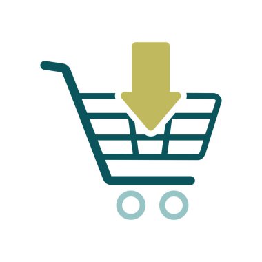 Düz ok ikonlu alışveriş arabası. E-ticaret tabelası. Web sitenizin tasarımı için grafik sembolü, logo, uygulama, UI. Vektör illüstrasyonu, EPS10.