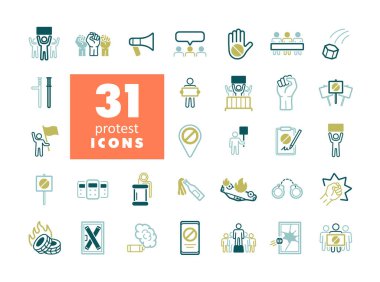 Protest, demonstration, strike, revolution set vector isolated icons. Graph symbol for your web site design, logo, app, UI