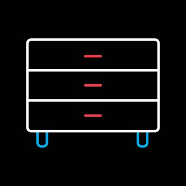 Siyah arkaplan simgesinde başucu taşıyıcısı. Çekmece işareti. Mobilya, web sitesi ve uygulama tasarımı için grafik sembolü, logo, uygulama, UI