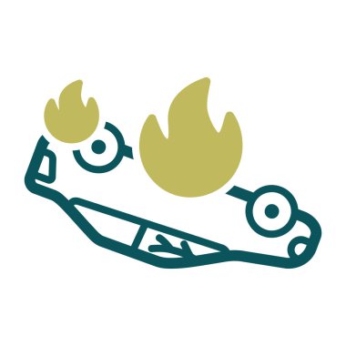 Burning car vector isolated icon. Auto accident, inverted car with fire. Demonstration, protest, strike, revolution, automobile crash