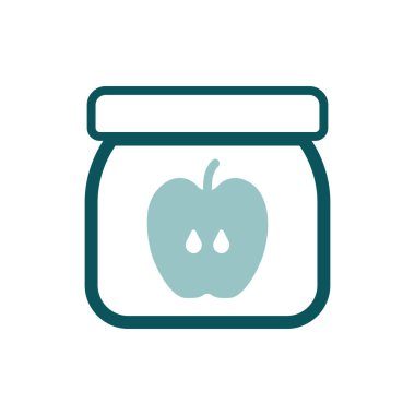 Elma püresi ikonlu bir kavanoz bebek maması. Çocuklar ve yeni doğmuş bebekler için grafik sembolü Web sitesi ve uygulama tasarımı, logo, uygulama, UI