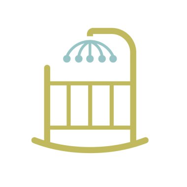 Bebek beşiği ve asılı oyuncak vektör ikonu. Çocuklar ve yeni doğmuş bebekler için grafik sembolü Web sitesi ve uygulama tasarımı, logo, uygulama, UI