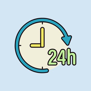Servis 24 saat vektör izole ikonu. Seyahat ve turizm web sitesi ve uygulama tasarımı, logo, uygulama, UI için grafik sembolü