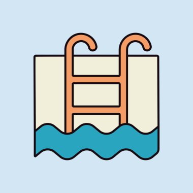 Yüzme havuzu düz vektör izole ikonu. Seyahat ve turizm web sitesi ve uygulama tasarımı, logo, uygulama, UI için grafik sembolü