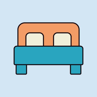 Çift yatak düz vektör izole ikonu. Seyahat ve turizm web sitesi ve uygulama tasarımı, logo, uygulama, UI için grafik sembolü