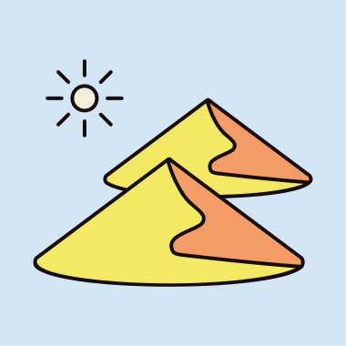 Kum tepeleri vektör ikonu izole edildi. Doğa işareti. Seyahat ve turizm web sitesi ve uygulama tasarımı, logo, uygulama, UI için grafik sembolü