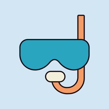 Dalış maskesi ve şnorkel yassı vektör izole edilmiş ikon. Yaz tabelası. Seyahat ve turizm web sitesi ve uygulama tasarımı, logo, uygulama, UI için grafik sembolü