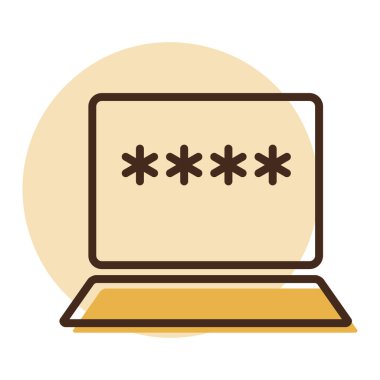 Şifreli dizüstü bilgisayar ve vektör simgesini kilitle. Kullanıcı yetki notu sembolü. İnternet koruma alarmı. Güvenlik işareti. Web sitenizin tasarımı için grafik sembolü, logo, uygulama, UI