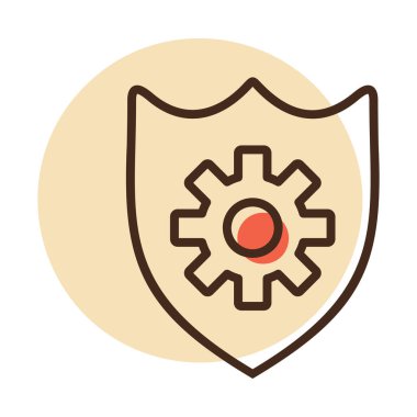 Kalkan ve vites vektör simgesi. Kalkan koruma sembolü. Güvenlik işareti. Web sitenizin tasarımı için grafik sembolü, logo, uygulama, UI