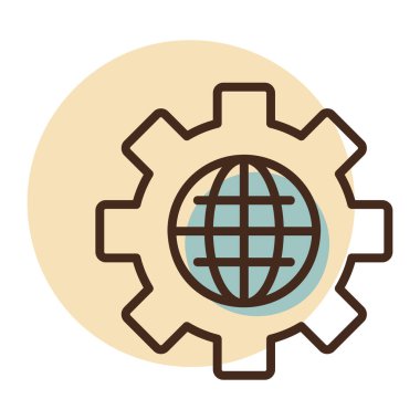Vites vektör ikonlu dünya. Dünya mekanizma sembolü. Küresel mühendislik ekip çalışması. Güvenlik işareti. Web sitenizin tasarımı için grafik sembolü, logo, uygulama, UI