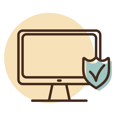 Kalkanlı monitör ve işaret vektör simgesini kontrol et. Güvenlik işareti. Web sitenizin tasarımı için grafik sembolü, logo, uygulama, UI