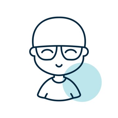 Şık gözlük vektör ikonu takmış kel bir adamın portresi. Hippi sembolü. Avatar karakter portresi işaretleri. Web sitenizin tasarımı için grafik sembolü, logo, uygulama, UI