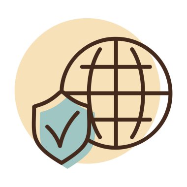 Küresel kalkan vektör simgesi. Güvenlik işareti. Web sitenizin tasarımı için grafik sembolü, logo, uygulama, UI