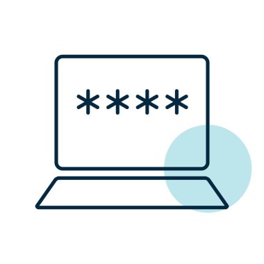 Şifreli dizüstü bilgisayar ve vektör simgesini kilitle. Kullanıcı yetki notu sembolü. İnternet koruma alarmı. Güvenlik işareti. Web sitenizin tasarımı için grafik sembolü, logo, uygulama, UI