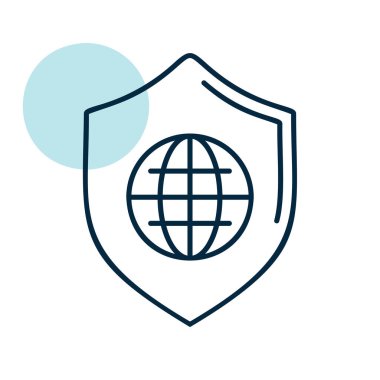 Küresel kalkan vektör simgesi. Güvenlik işareti. Web sitenizin tasarımı için grafik sembolü, logo, uygulama, UI