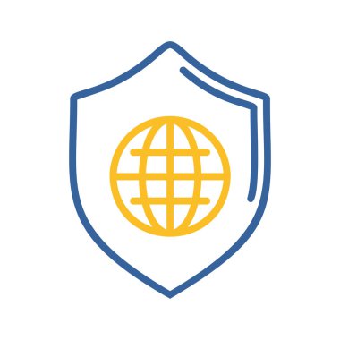 Küresel kalkan vektör simgesi. Güvenlik işareti. Web sitenizin tasarımı için grafik sembolü, logo, uygulama, UI