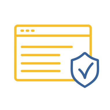 İnternet güvenlik vektör simgesi. Koruyucu kalkanlı web sayfası. Güvenlik işareti. Web sitenizin tasarımı için grafik sembolü, logo, uygulama, UI