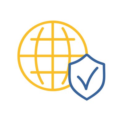 Küresel kalkan vektör simgesi. Güvenlik işareti. Web sitenizin tasarımı için grafik sembolü, logo, uygulama, UI