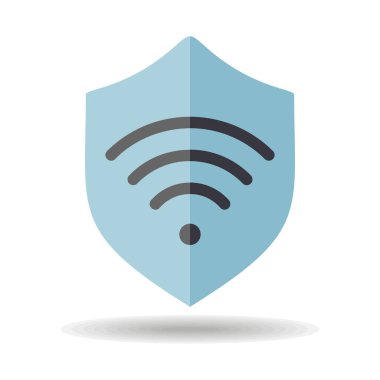 Wi-Fi vektör ikonunu koru. Özel ağ. Kablosuz ağ sembollü kalkan. Güvenlik işareti. Web sitenizin tasarımı için grafik sembolü, logo, uygulama, UI