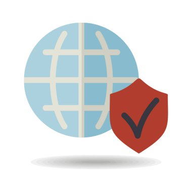 Küresel kalkan vektör simgesi. Güvenlik işareti. Web sitenizin tasarımı için grafik sembolü, logo, uygulama, UI