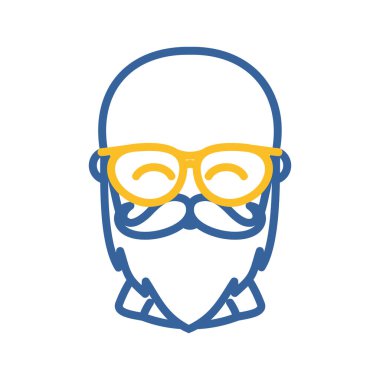 Gözlük vektör ikonlu kel sakallı adam. Hippi sembolü. Avatar karakter portresi işaretleri. Web sitenizin tasarımı için grafik sembolü, logo, uygulama, UI