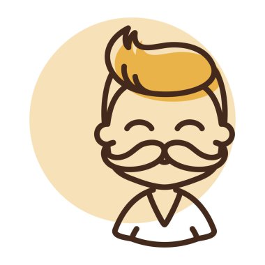 Bıyık avatar vektör ikonu olan erkek çocuk. Hippi sembolü. Avatar karakter portresi işaretleri. Web sitenizin tasarımı için grafik sembolü, logo, uygulama, UI