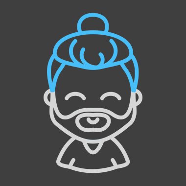 Koyu arkaplan ikonunda uzun saç vektörü olan sakallı bir adam. Hippi sembolü. Avatar karakter portresi işaretleri. Web sitenizin tasarımı için grafik sembolü, logo, uygulama, UI