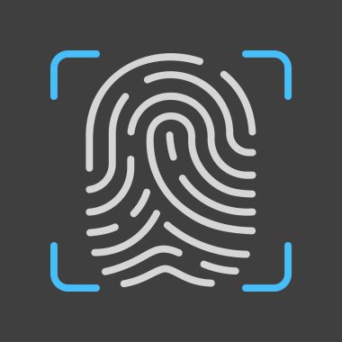 Koyu arkaplan ikonunda parmak taraması vektörü. Parmak izi tarama teknolojisi konsepti. Tanımlama sistemi taranıyor. Güvenlik işareti. Web sitenizin tasarımı için grafik sembolü, logo, uygulama, UI