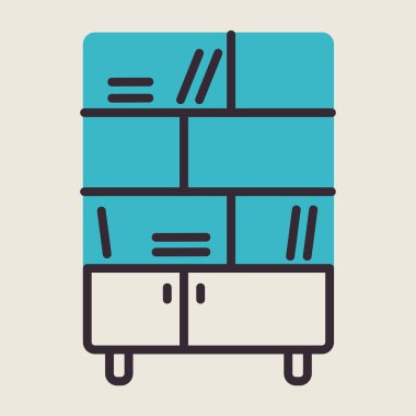 Belge depolama vektör simgesini düzenlemek için dizinleri ve rafları olan ofis dolabı. Mobilya, web sitesi ve uygulama tasarımı için grafik sembolü, logo, uygulama, UI