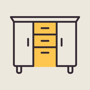 Şifoniyer vektör simgesi. Çekmece işareti. Mobilya, web sitesi ve uygulama tasarımı için grafik sembolü, logo, uygulama, UI