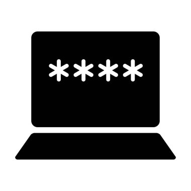 Şifreli dizüstü bilgisayar ve vektör simgesini kilitle. Kullanıcı yetki notu sembolü. İnternet koruma alarmı. Güvenlik işareti. Web sitenizin tasarımı için grafik sembolü, logo, uygulama, UI