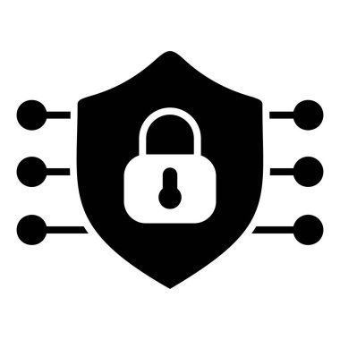 Güvenlik kalkanı vektör simgesi. Koruma, güvenlik, şifre güvenlik sembolü. İnternet gizliliği, siber koruma ya da antivirüs kavramı. Siber güvenlik ve bilgi ağı koruması
