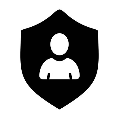 Gizlilik vektör simgesi. Siluet sembollü kalkan. Kişisel koruma işareti. Kimlik doğrulama güvenlik simgesi. Web sitenizin tasarımı için grafik sembolü, logo, uygulama, UI